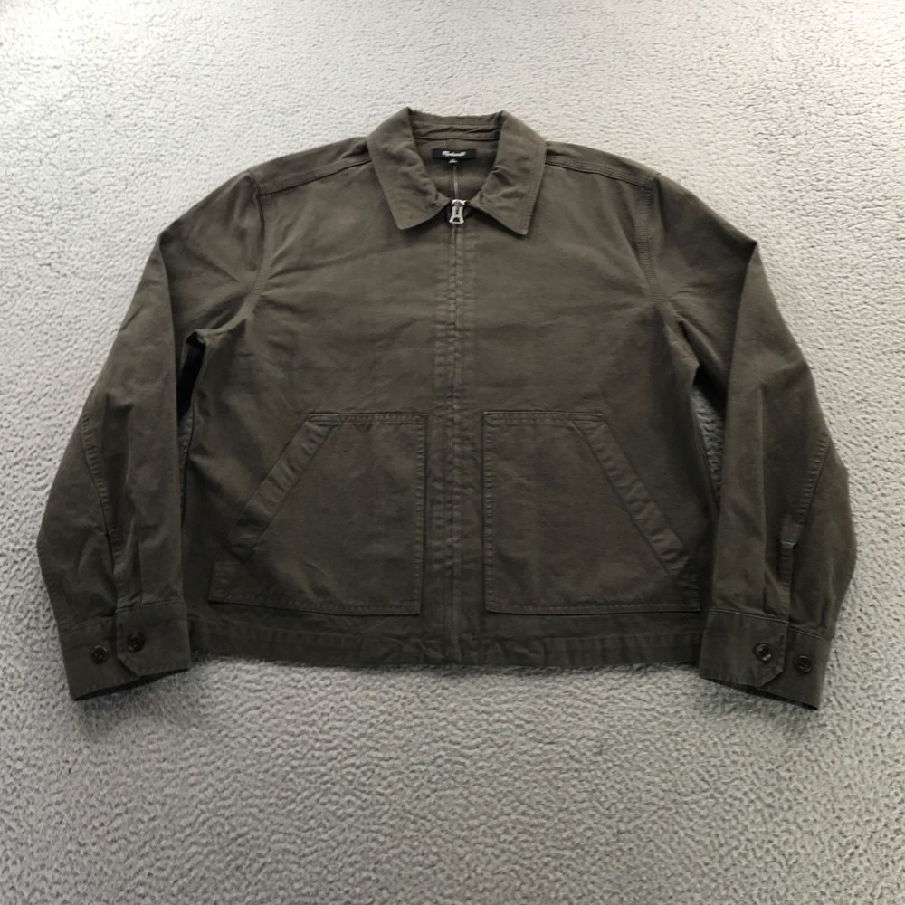 Madewell Zip Front Jacket Men Medium Mocha Brown Canvas Bomber NV979 Classic NEW